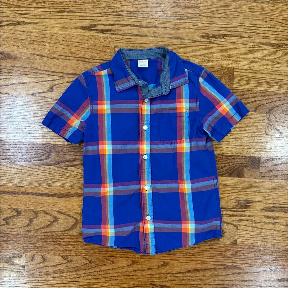 Gymboree Blue and Orange Plaid Button Down Shirt (S 5-6)